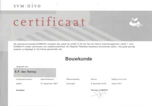 Engeiekeurplus behaalde het SVMNIVO certificaat Bouwkunde